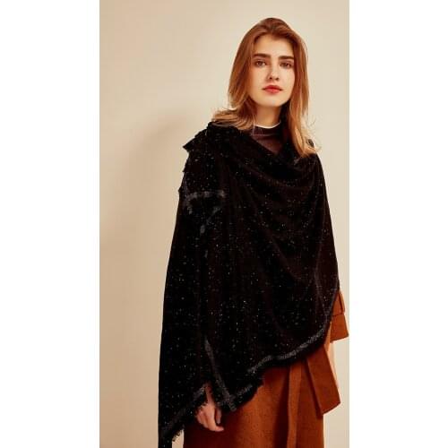 Pure merino wool women fashion sequins bright clip yarns scarf shawl pashmina 88x210cm