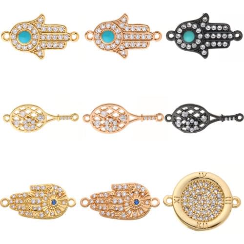 Charms Connecrots for Jewelry Making Supplies Charms for Diy Bracelet Necklace Copper Mosaic CZ Charm Hand of Fatima Khamsah