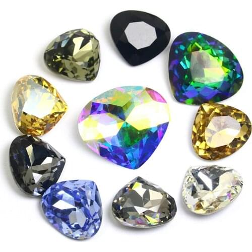 14*15.5mm Heart Shape Glass Pointback Rhinestones Crystal Glue-on Rhinestones Clothes Decoration Strass Stones DIY Accessories