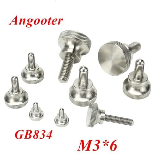 50pcs GB834 M3*6 Stainless steel Round Head Knurled Thumb Screw Hand Tighten Curtain Wall Glass Lock Screws Adjustable Screws