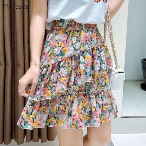 Skirts Women Chiffon Cozy Female Stylish Korean Style Floral Pattern Students Streetwear Holiday All-match Mini Fashion Bottom
