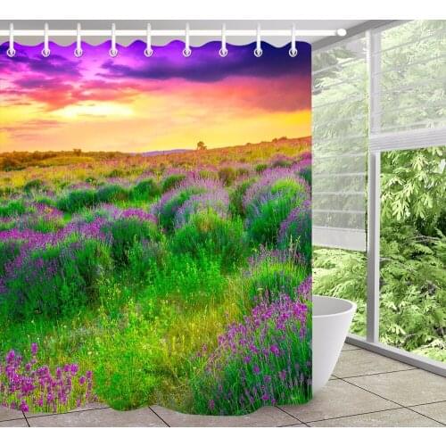 Purple Lavender Flower Field Bathroom Shower Curtain Nature Waterproof Eco-Friendly Washable Polyester Fabric for Bathtub Decor
