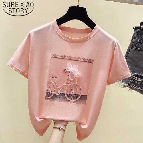 Pink Shirt 2021 Summer new Short Sleeve Shirt Women Tops Print Ladies Shirt Camisetas Feminina Fashion O-neck T Shirt Blusas 476