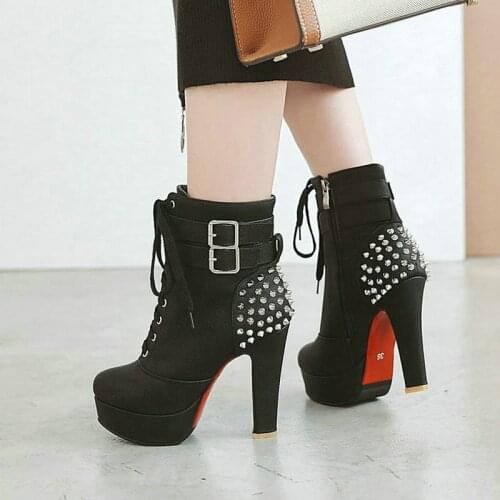 2020 Women Ankle Boots Platform Square Heel Women Boots Fashion River Zipper Women Short Boots Cross Tied Buckle Ladies Shoes