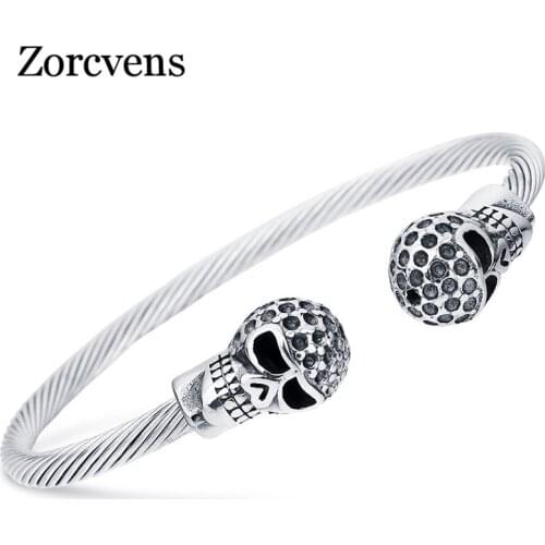Modyle Antique Silver Color Punk Skull Stainless Steel Bracelet Women Gothic Jewelry Open Bangle Fashion Jewelry
