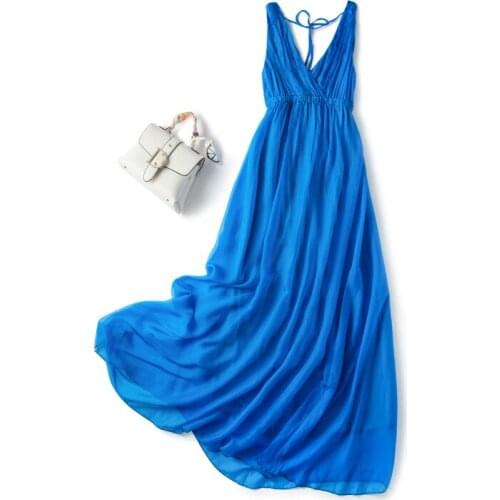 High Quality Bohemian Dress 2021 100% Silk Beach Dress Female White Sundresses for Women Summer Sleeveless Vestidos Pph4365