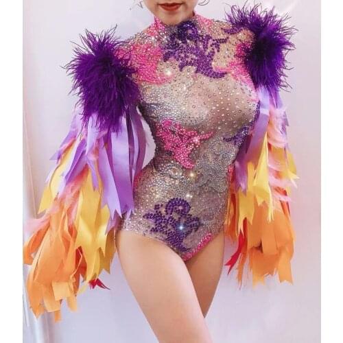 Women stage dance Rhinestones colourful sexy bodysuit Sparkling Crystals Jumpsuit Nightclub Party Stage Wear Dancer costume