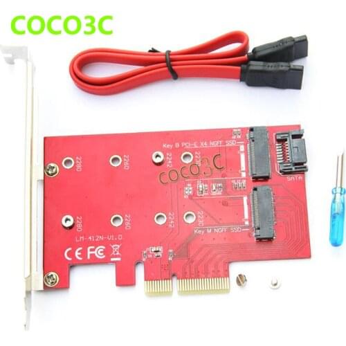 2 in 1 PCI-e 4x to M Key NGFF SSD Card for Intel 600P 960 EVO SATA 3.0 to B Key M.2 SSD adapter