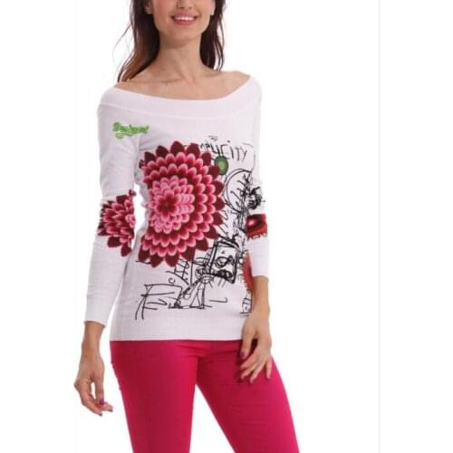 2021 Spanish Desigual Womens Pullover Knit Cover Long Sleeves Print Graffiti Top Simple Casual Interior for Women