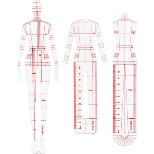 3/4/5pcs Clothes Chart Template Ruler Fashion Women Drawing Ruler Figure Sketch Female Model Rulers EM88
