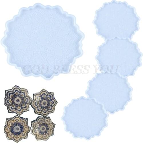 5Pcs Crystal Epoxy Resin Mold Datura Flowers Tray Cup Mat Coaste Silicone Mould DIY Crafts Decorations Casting Tool