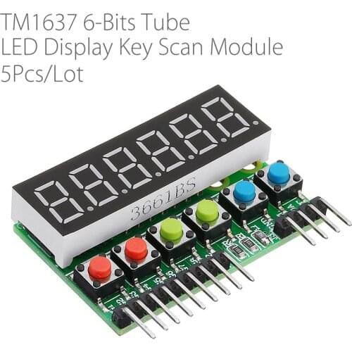5pcs/lot TM1637 6-Bits Tube LED Display Key Scan Module DC 3.3V To 5V Digital IIC Interface For Arduino Six In One 0.36 Inches