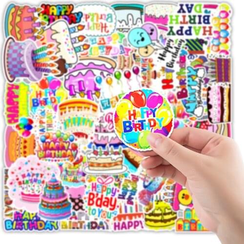 50Pcs/Pack Waterproof Anime Happy Birthday Cake Stickers Laptop Guitar Motorcycle Luggage Skateboard Bicycle Sticker Kids Toys