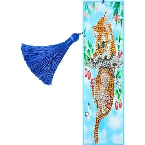 5D DIY Diamond Painting Bookmark Resin Animal Bookmark PU Leather Cross Stitch Page Marker Diamond Craft Xmas Gift