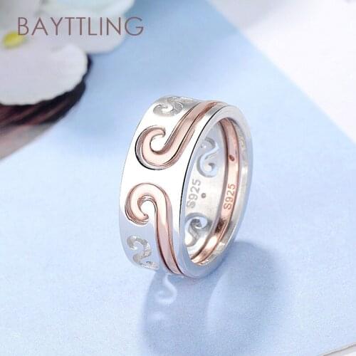 BAYTTLING 925 Sterling Silver Creative Twist 2 Pieces 7/9/11# Ring For Women And Men Fashion Wedding Jewelry Gifts
