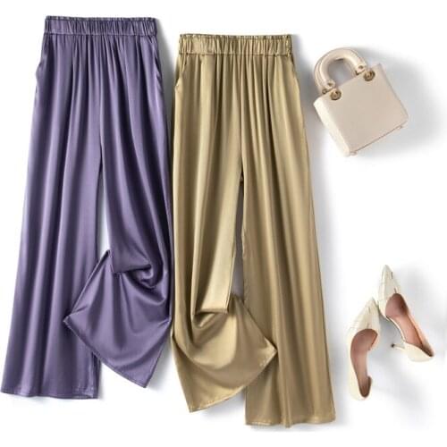 High Quality Wide Leg Pants for Women Summer 2021 Silk Pants Female Korean Fashion Black Trousers Pantalones De Mujer Pph5054