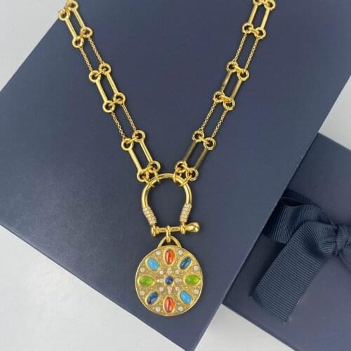 SLJELY Fashion S925 Sterling Silver Multicolor Gem Stone Sun Moon Medal Necklace Women Girls July New Roma Series Brand Jewelry