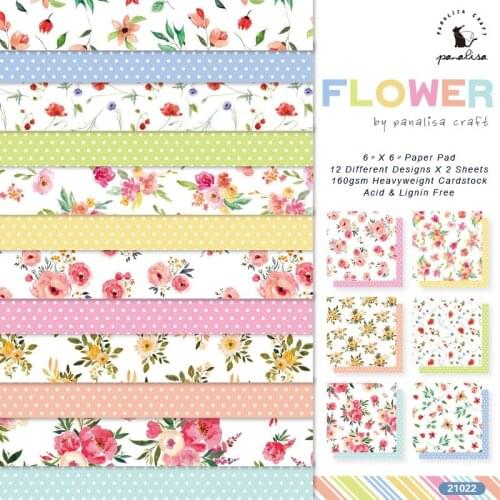 Flower Scrapbooking paper pack of 24 sheets handmade craft paper craft Background pad 100