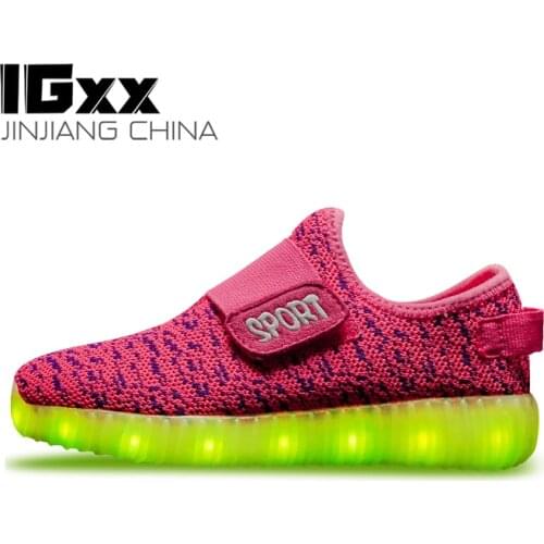 IGxx LED Light Up Shoes LED For Kids Hook&Loop Best Gift USB Charging Glowing LED Girls Shoes Child Luminous Sneaker Toddler