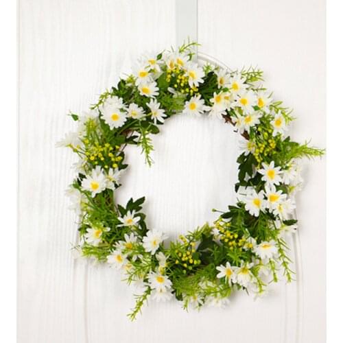 Daisy Wreath Artificial Flower with Leaves Welcome Front Door Hanging Decoration Party Wedding Supplies