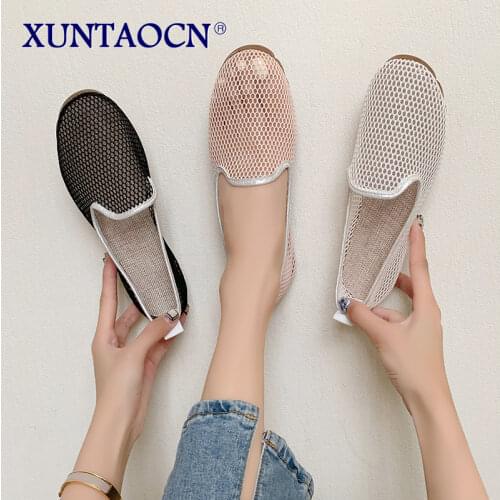 Ladies Leisure Breathable Mesh Sandals Womens Daily Transparent Shallow Flat Shoes Summer Walking Non-Slip Loafers Size 35-40
