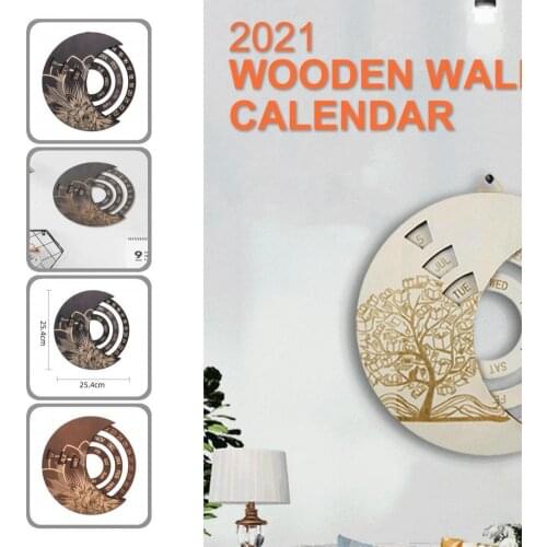 Lotus Pattern Durable Vintage-looking Hanging Calendar Satinwood Perpetual Calendar Round Home Decoration