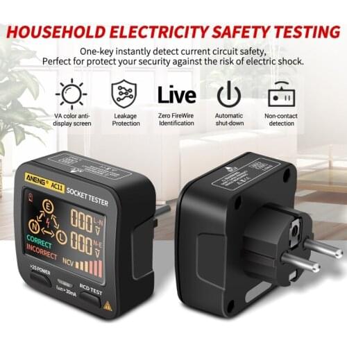 AU/EU Plug Electric Leakage Socket Checker Electrical Phase Finder Detector Ground Wire Zero Line Live Wire Phase RCD NCV Tester