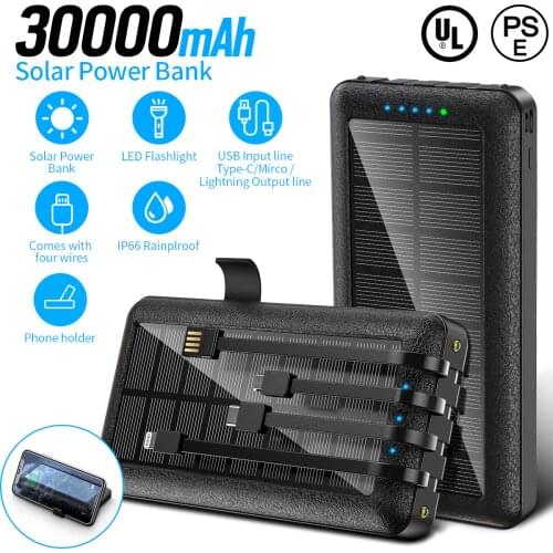Camping Lights Solar Charging Treasure 30000 MAh Bring Their Own 4-wire High-capacity Mobile Power with Mobile Phone Stand