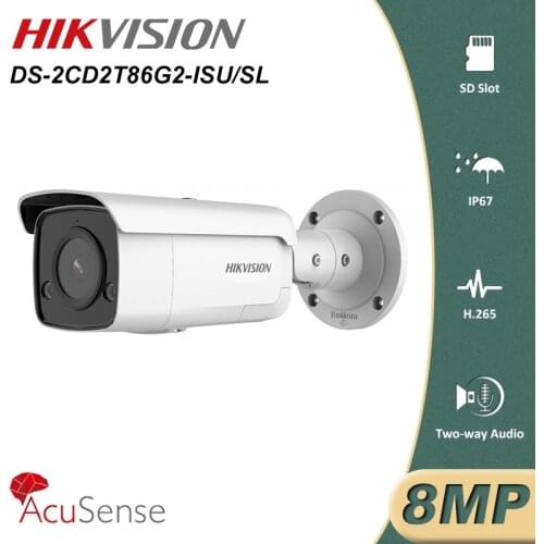 Hikvision Original DS-2CD2T86G2-ISU/SL 8MP 4K AcuSense Strobe Light IP Bullet Camera Two Way Audio IP67 IR 60m SD Slot H.265