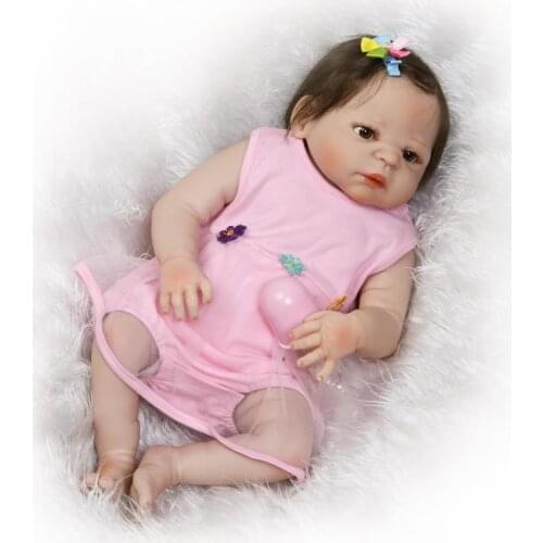 2018 popular bebe reborn girl doll reborn 22" Full silicone vinyl body children play house toys pink Princess bebe gift boneca r