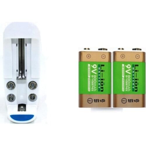 2pcs 800mAh Li-ion 9 V Rechargeable Batteries For Smoke detectors Wireless Microphones+Universal 9v aa aaa 18650 battery charger