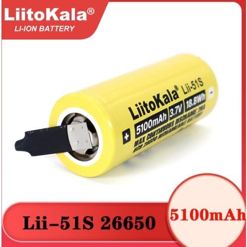 Liitokala 26650 5100mAh Li-ion 3.7v Rechargeable Battery 20A Discharge 3.6V Power batteries +DIY Nickel Sheets