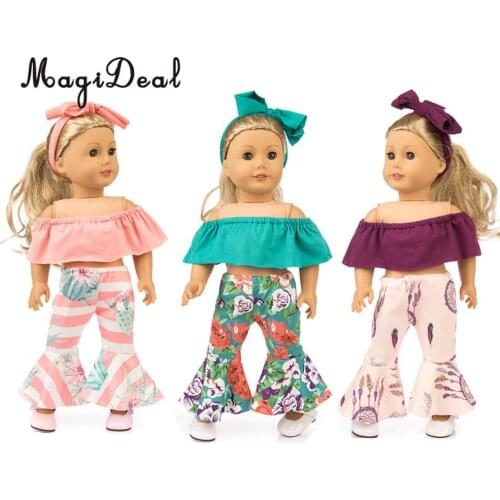 MagiDeal 18'' Doll Off-shoulder Top Bell Bottoms Pants Hairband Set for Dolls or 43-45cm Baby Doll Accessory