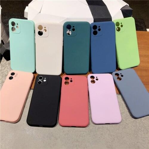 KJOEW Soft Silicone Case For iPhone 12 11 Pro Max X XR XS Max 7 8 Plus SE 2020 Candy Color Built-in Flannel Straight Side Cover