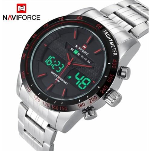 NAVIFORCE Mens Quartz Digital Man Full Steel Wrist Watch Brand Luxury Men Fashion Sport Analog Clock Watches Relogio Masculino