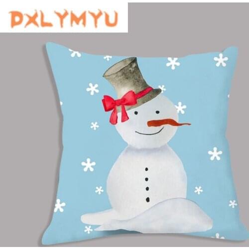 Pillow Cover 45*45 Square Decorative Pillows Christmas Snowman Fox Deer Print Velvet Cushion Cover For Sofa Xmas Decoration