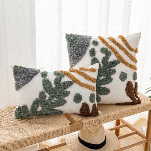 Leaves Home Decor Cushion Cover Tufted Plant Stylish Pillow Cover 45x45cm/30x50cm For Sofa Bed Chair Living Room Bed Room
