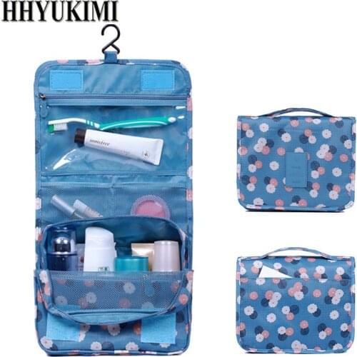 HHYUKIMI New Waterproof Nylon Women Hanging Makeup Bag Travel Portable Beautician Cosmetic Bag Organizer Bathroom Toiletry Bags