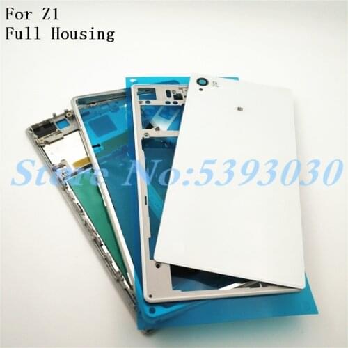 Original Front Middle Frame Port Plug Cover Back Glass Battery Cover For Sony Xperia Z1 L39H C6902 C6903 Full Housing+Logo