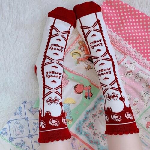 Original New Design Lolita Socks Bubbles Ruffle Bowknot Crossing Ma id Tube Stocking Loli 100% Cotton Jk Uniform Socking Girls