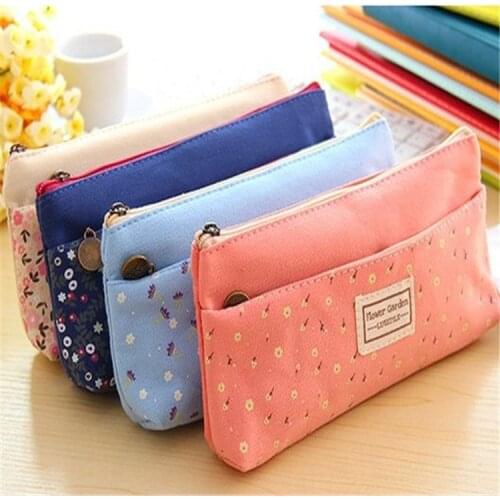 1PC 4 Colour Double Zipper Pencil Cases Pencils Portable Student Stationery Storage Pencil Bag for School Office Supplies