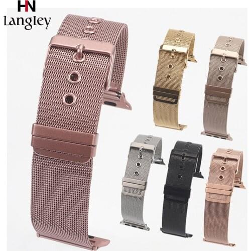 Stainless Steel Milanese Band For Apple Watch 5/4/3/2/1 38mm 40mm 42mm 44mm Replacement Wristbands Buckle Bracelet Watchbands