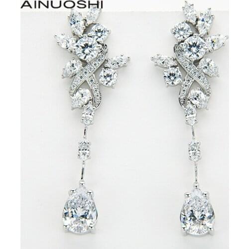 AINUOSHI 14K/18K Drop Earrings Pear Shaped 10*7mm White AINUOSHI Stone for Women Dinner Party Elegant Unique Vintage Earrings