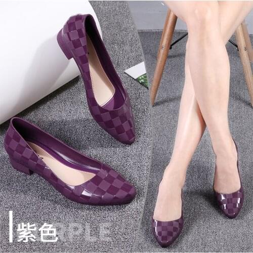 Two Ways wedges waterproof pvc ballet woman flats shallow jelly shoes women loafers chunky heels plaid candy ballerina size35-41
