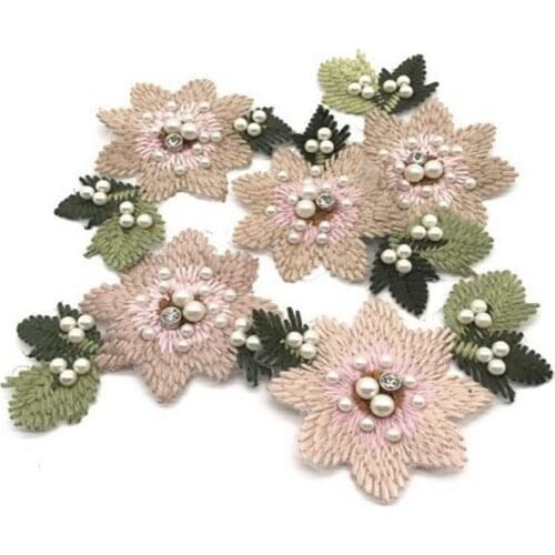Beaded Diamond Pearl Cloth Bag Shoes Hat Badges Pink Flower high-grade Decor Embroidery Applique patches for Clothes Decor