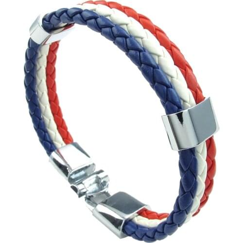 Jewelry bracelet, France French flag bracelet, for mens and ladies' leather, alloy, white red-blue