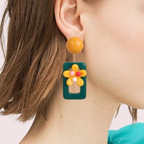 2020 Hot New Fashion Resin Yellow Green Flower Statement Earring Heart Mermaid Earrings For Women Girl Party Wedding