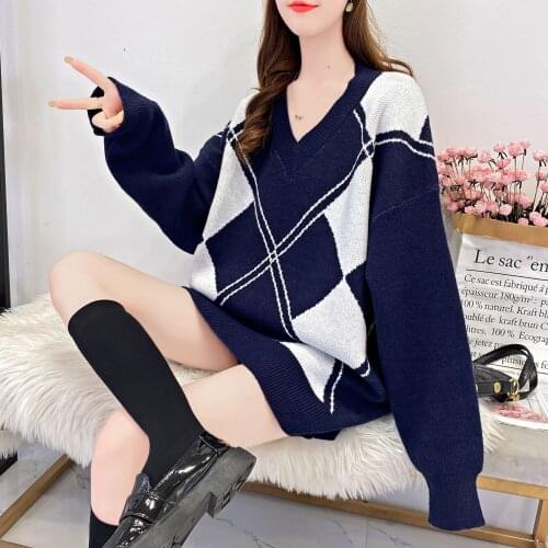 Lazy wind new outer knitwear loose sweater womens 2020 autumn and winter long Korean version of the head sweater