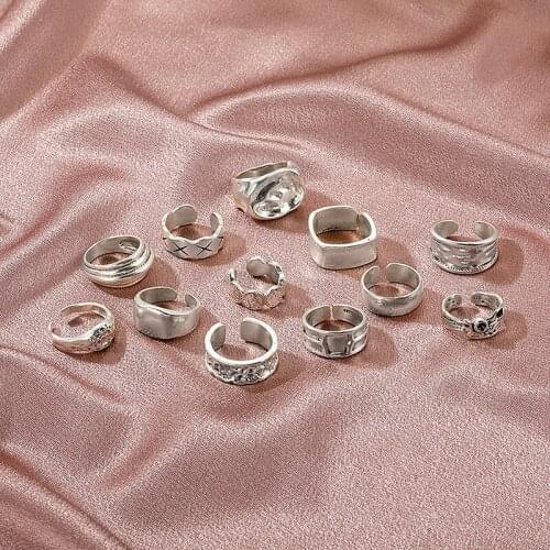 Irregular Geometric Adjustable Opening Ring Silver Color Finger Joint Ring Cuff Ring for Women Gothic Aesthetic Jewelry Gift