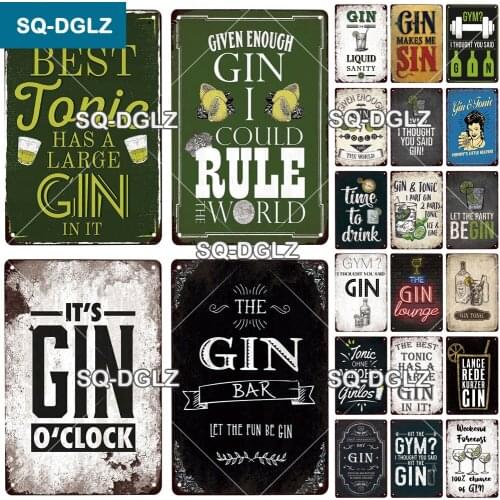 [SQ-DGLZ] Gin Cocktail Tin sign Metal Poster Wall Stickers Bar Pub Decoration Retro Wine Mojito Metal Plaque Sign Kitchen Decor